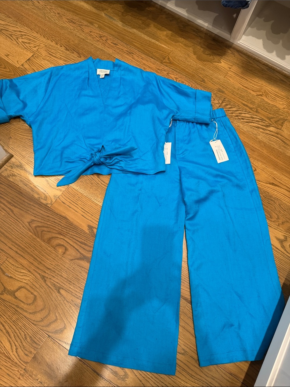 Fifteen Twenty Bright Turquoise Wide-Leg Set with Knotted Top